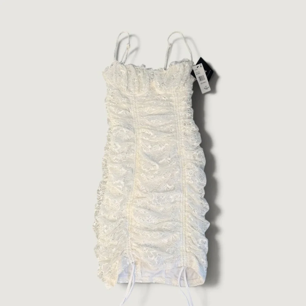 San Francisco Ruched Lace Mini Dress Womens Size Small Off White New